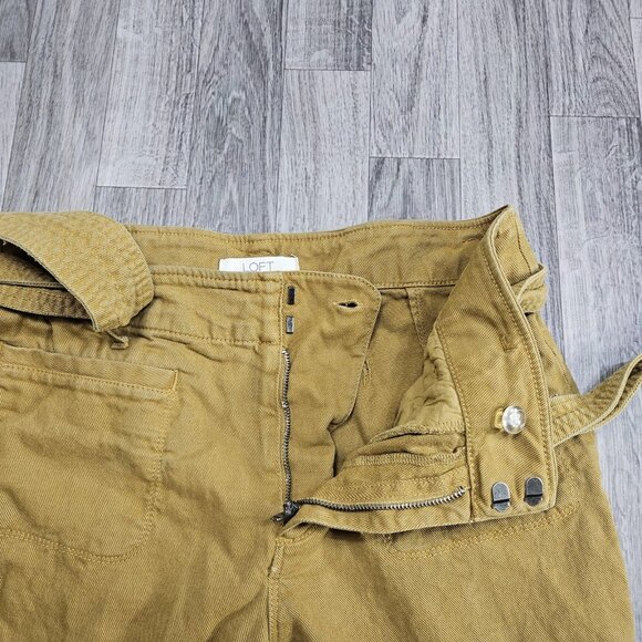 LOFT Pants Womens 6P Brown Mustard Belted Cropped Straight Leg Cotton Casual - Picture 4 of 11